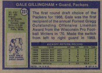 1972 Topps #231 Gale Gillingham Back