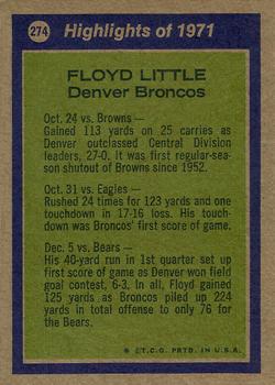 1972 Topps #274 Floyd Little Back