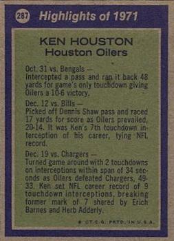 1972 Topps #287 Ken Houston Back
