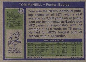 1972 Topps #314 Tom McNeill Back
