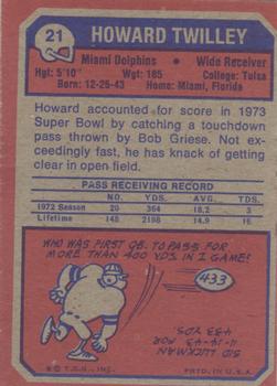 1973 Topps #21 Howard Twilley Back
