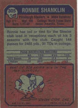 1973 Topps #305 Ronnie Shanklin Back
