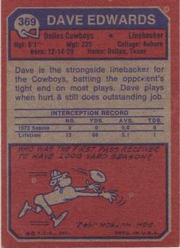 1973 Topps #369 Dave Edwards Back
