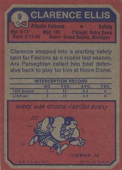 1973 Topps #9 Clarence Ellis Back