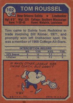1973 Topps #102 Tom Roussel Back