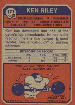 1973 Topps #171 Ken Riley Back