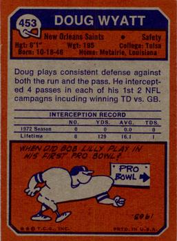 1973 Topps #453 Doug Wyatt Back