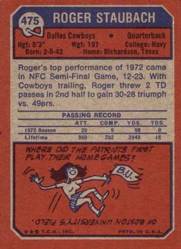 1973 Topps #475 Roger Staubach Back