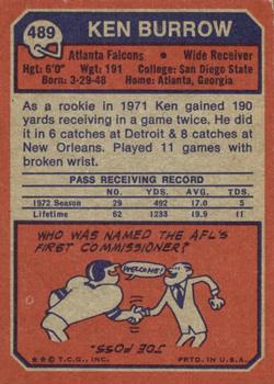 1973 Topps #489 Ken Burrow Back