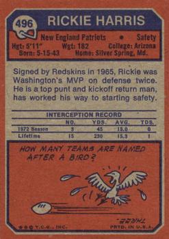 1973 Topps #496 Rickie Harris Back