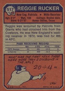 1973 Topps #517 Reggie Rucker Back