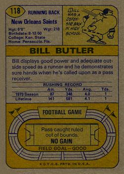 1974 Topps #118 Bill Butler Back