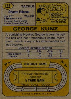 1974 Topps #122 George Kunz Back