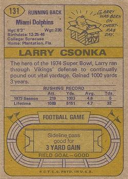 1974 Topps #131 Larry Csonka Back