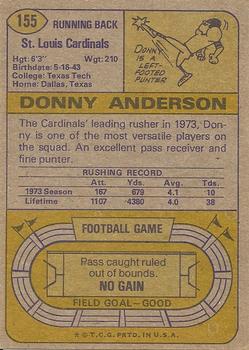 1974 Topps #155 Donny Anderson Back