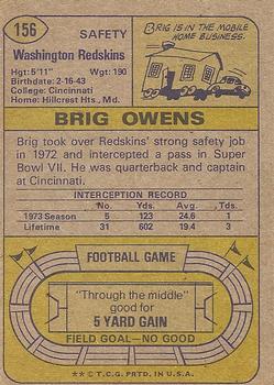 1974 Topps #156 Brig Owens Back