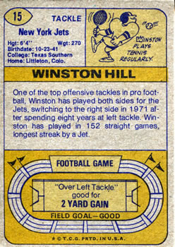 1974 Topps #15 Winston Hill Back