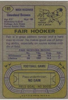 1974 Topps #185 Fair Hooker Back