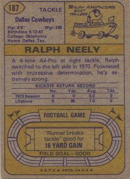 1974 Topps #187 Ralph Neely Back
