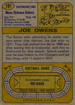 1974 Topps #191 Joe Owens Back
