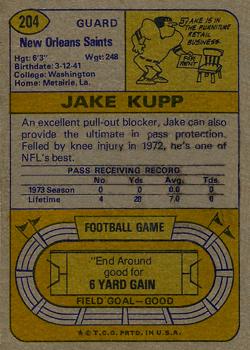 1974 Topps #204 Jake Kupp Back