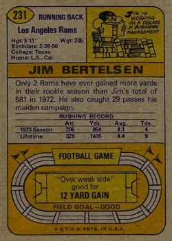 1974 Topps #231 Jim Bertelsen Back