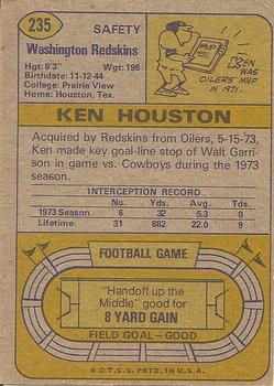 1974 Topps #235 Ken Houston Back