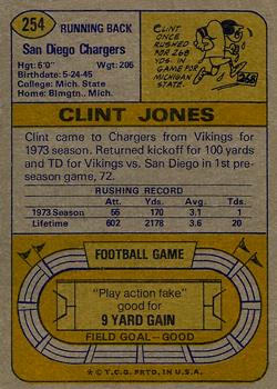 1974 Topps #254 Clint Jones Back