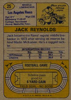 1974 Topps #25 Jack Reynolds Back