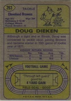 1974 Topps #263 Doug Dieken Back
