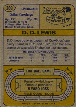 1974 Topps #303 D.D. Lewis Back