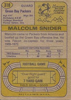 1974 Topps #318 Malcolm Snider Back