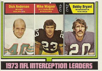 1974 Topps #332 1973 NFL Interception Leaders (Dick Anderson / Mike Wagner / Bobby Bryant) Front