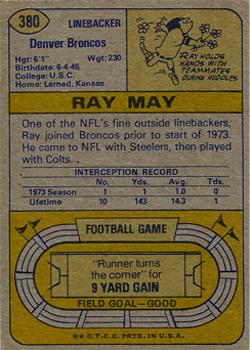 1974 Topps #380 Ray May Back