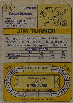 1974 Topps #406 Jim Turner Back