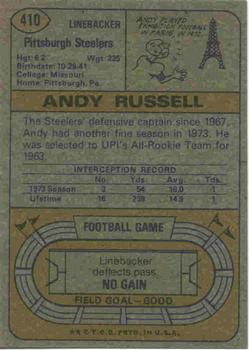 1974 Topps #410 Andy Russell Back