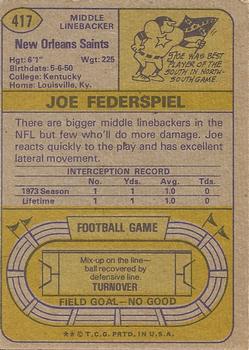 1974 Topps #417 Joe Federspiel Back