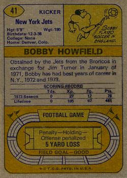 1974 Topps #41 Bobby Howfield Back