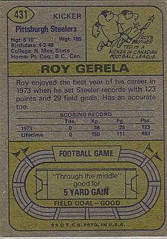 1974 Topps #431 Roy Gerela Back