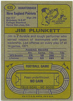 1974 Topps #435 Jim Plunkett Back