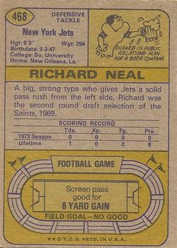 1974 Topps #468 Richard Neal Back
