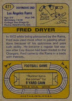1974 Topps #471 Fred Dryer Back