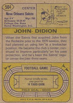 1974 Topps #504 John Didion Back