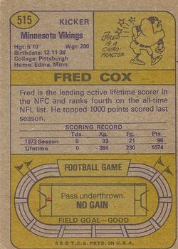 1974 Topps #515 Fred Cox Back