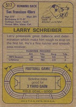 1974 Topps #517 Larry Schreiber Back
