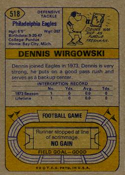 1974 Topps #518 Dennis Wirgowski Back