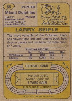 1974 Topps #66 Larry Seiple Back