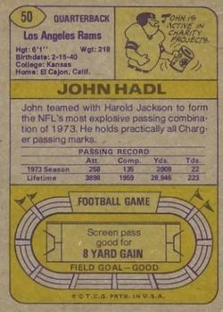 1974 Topps #50 John Hadl Back