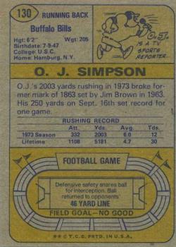 1974 Topps #130 O.J. Simpson Back
