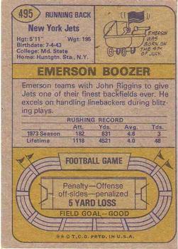 1974 Topps #495 Emerson Boozer Back